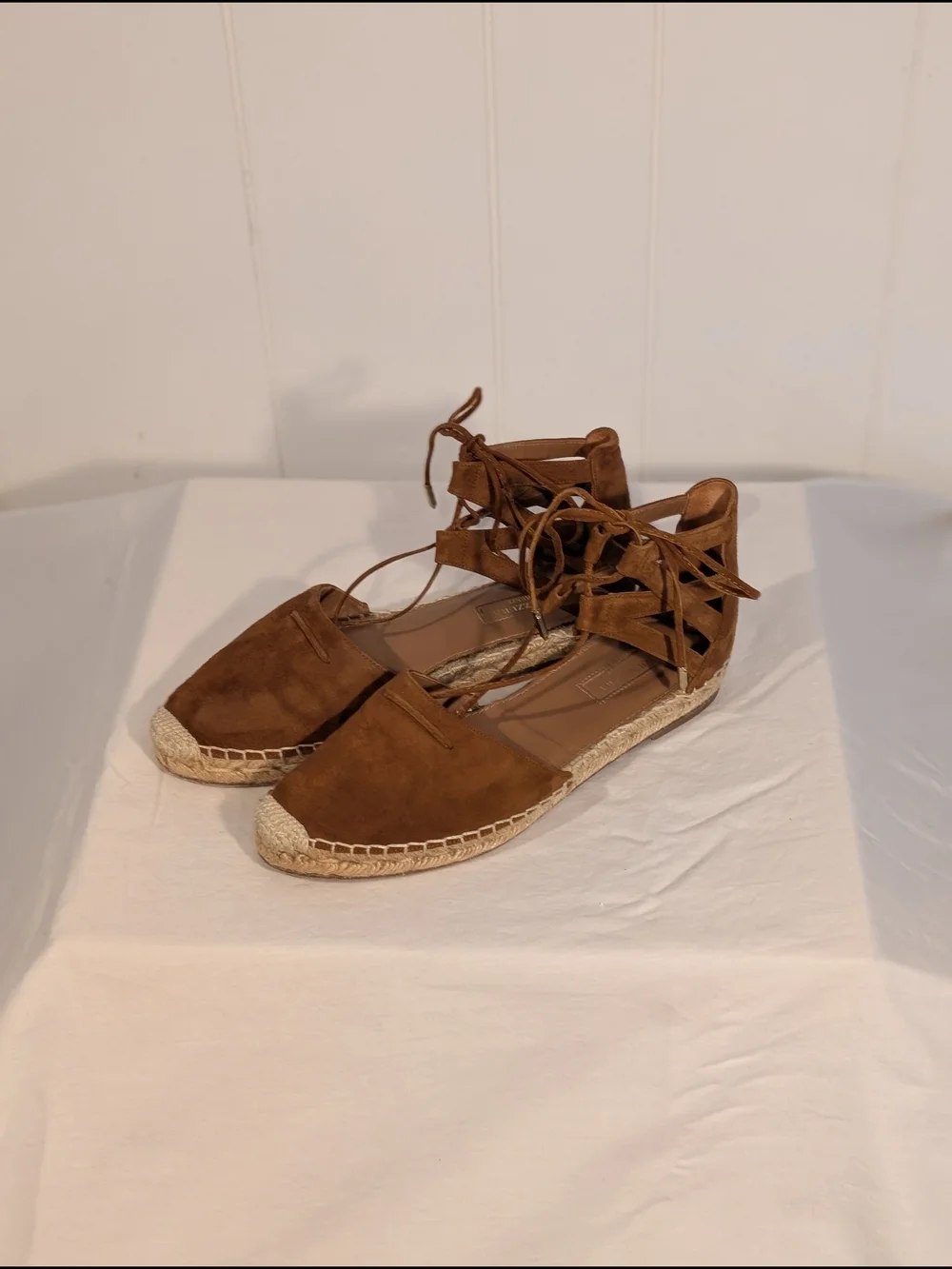 Aquazzura Brown Suede Lace-Up Espadrilles